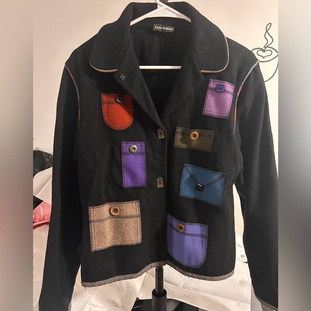 100%wool Colorful Patchwork Women's Blazer - Picture 3 of 5